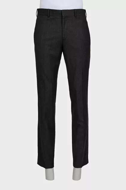 Men's black straight-leg wool and silk trousers
