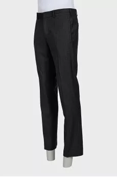 Men's black straight-leg wool and silk trousers