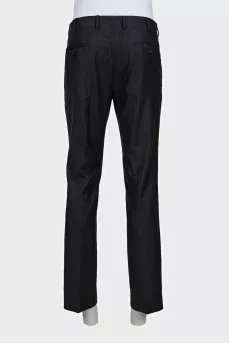 Men's black straight-leg wool and silk trousers