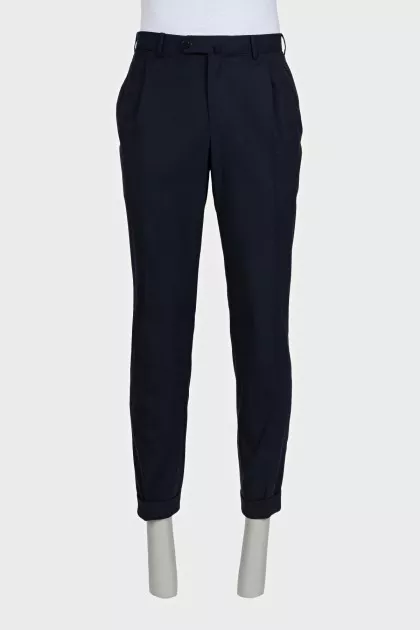 Men's straight blue trousers with cuffs