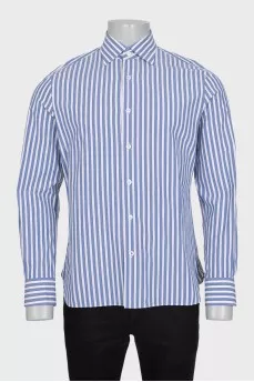 Men's blue striped straight-cut shirt