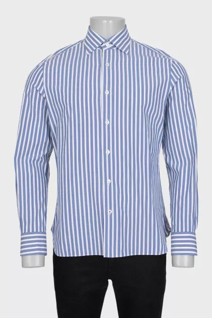Men's blue striped straight-cut shirt