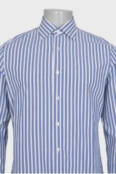 Men's blue striped straight-cut shirt