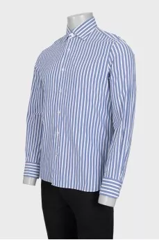 Men's blue striped straight-cut shirt