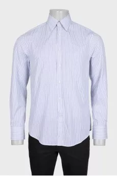 Men's white slim fit shirt with blue stripes