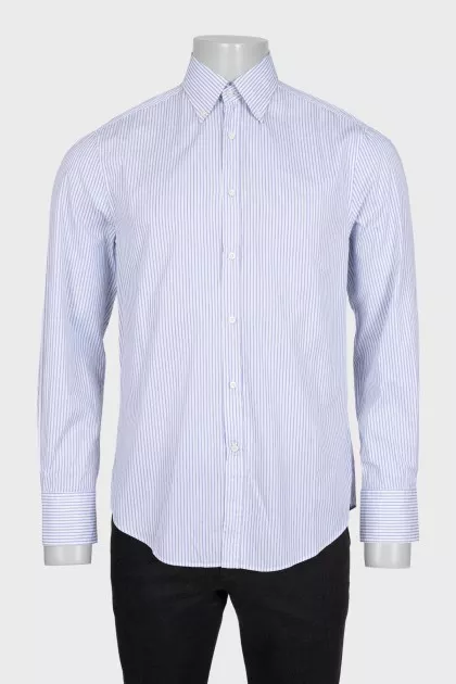 Men's white slim fit shirt with blue stripes