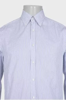 Men's white slim fit shirt with blue stripes