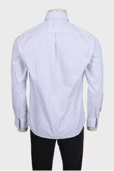 Men's white slim fit shirt with blue stripes