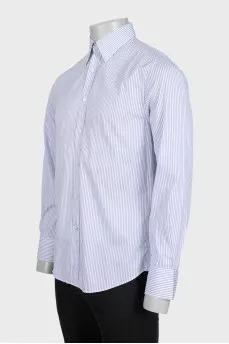 Men's white slim fit shirt with blue stripes