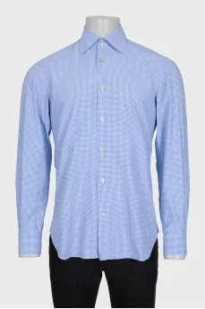 Men's light blue shirt with a checkered print