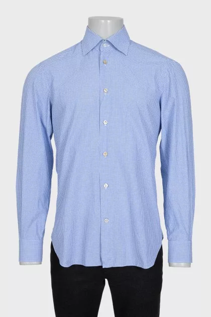 Men's light blue shirt with a checkered print