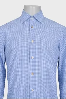 Men's light blue shirt with a checkered print