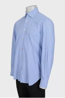 Men's light blue shirt with a checkered print