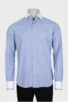Men's blue shirt with white check pattern