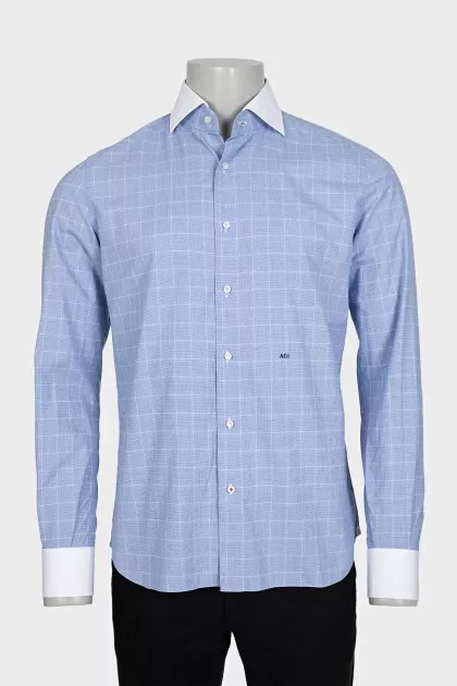 Men's blue shirt with white check pattern