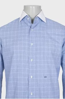 Men's blue shirt with white check pattern