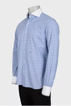 Men's blue shirt with white check pattern