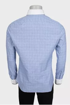 Men's blue shirt with white check pattern