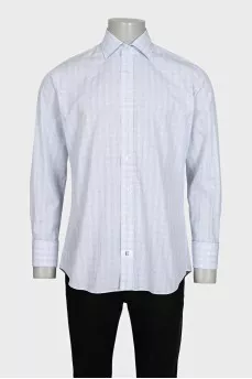 Men's white slim-fit printed shirt