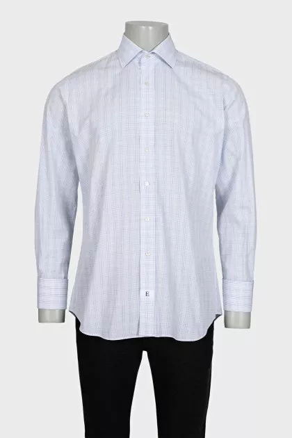 Men's white slim-fit printed shirt