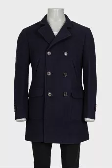 Men's blue double-breasted coat with tag