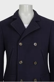 Men's blue double-breasted coat with tag