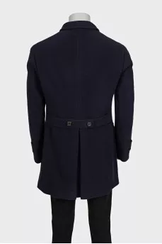 Men's blue double-breasted coat with tag