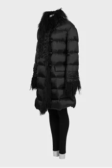 Black quilted down jacket with fur cuffs