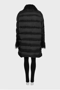 Black quilted down jacket with fur cuffs