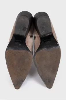 Beige suede Cossack boots