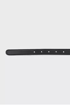 Black narrow leather belt with logo buckle