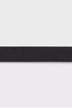 Black narrow leather belt with logo buckle