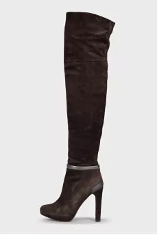 Brown suede over-the-knee boots