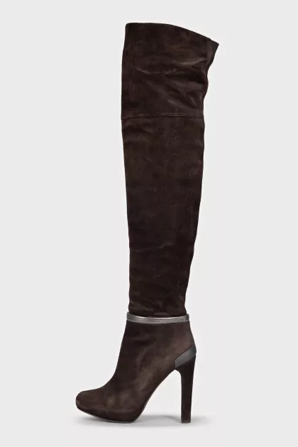 Brown suede over-the-knee boots
