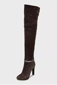 Brown suede over-the-knee boots