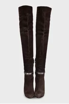 Brown suede over-the-knee boots