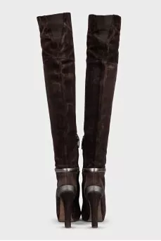 Brown suede over-the-knee boots