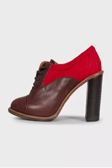 Red leather ankle boots with heels