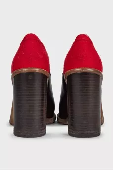 Red leather ankle boots with heels