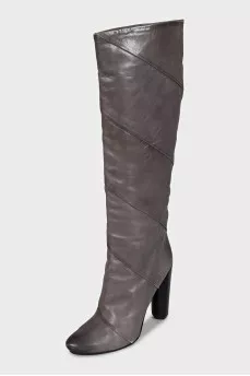 Gray leather boots without fastening