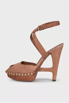 Brown suede heeled sandals