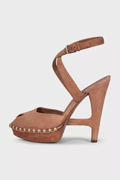 Brown suede heeled sandals