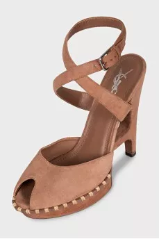 Brown suede heeled sandals