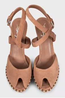 Brown suede heeled sandals