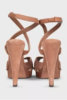 Brown suede heeled sandals