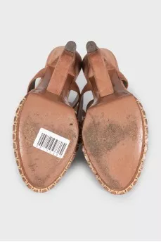 Brown suede heeled sandals