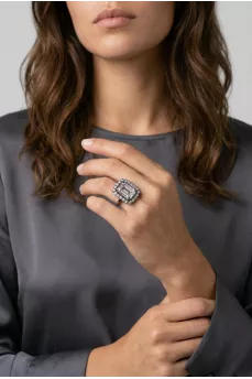 Silver ring with a large crystal