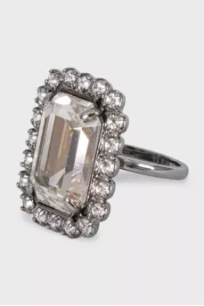 Silver ring with a large crystal