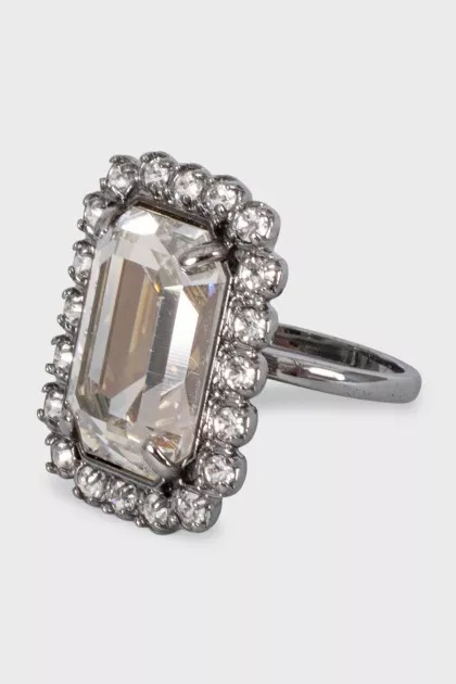 Silver ring with a large crystal