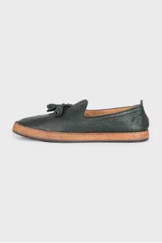 Men's green leather moccasins